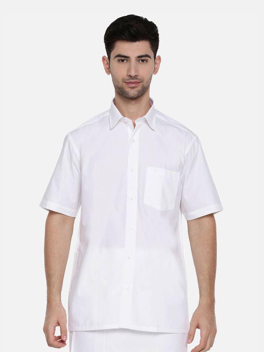 ramraj men white solid tailored fit cotton  formal shirt