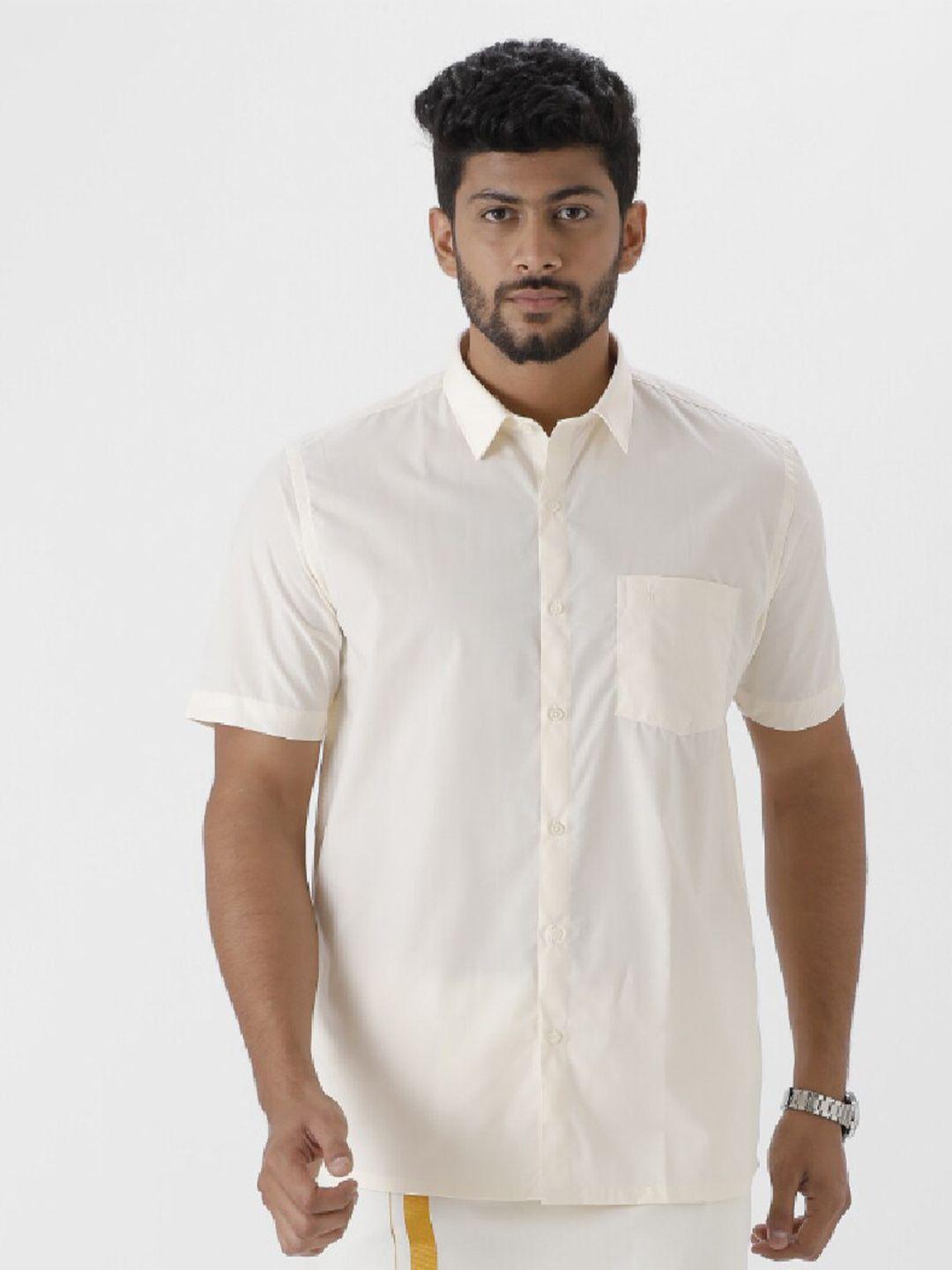 ramraj spread collar short sleeves regular fit cotton casual shirt