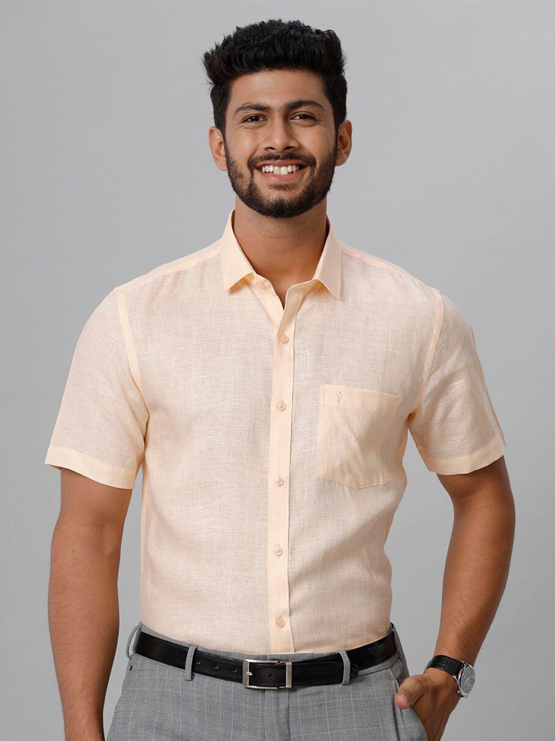 ramraj tailored fit spread collar linen formal shirt