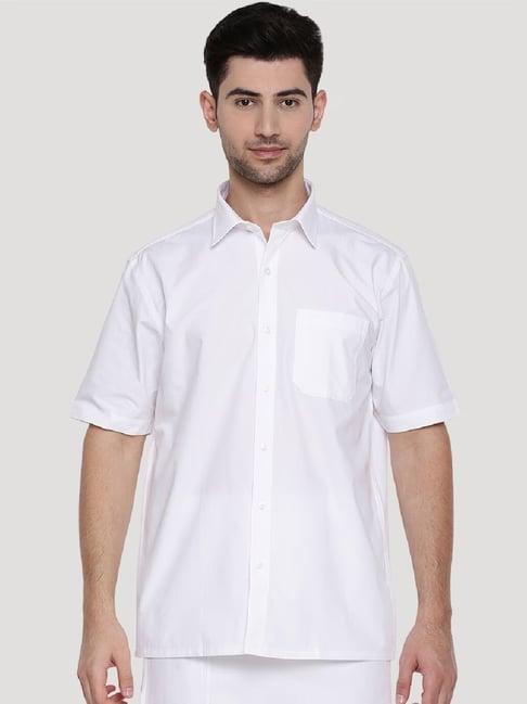 ramraj white cotton regular fit half sleeves shirt