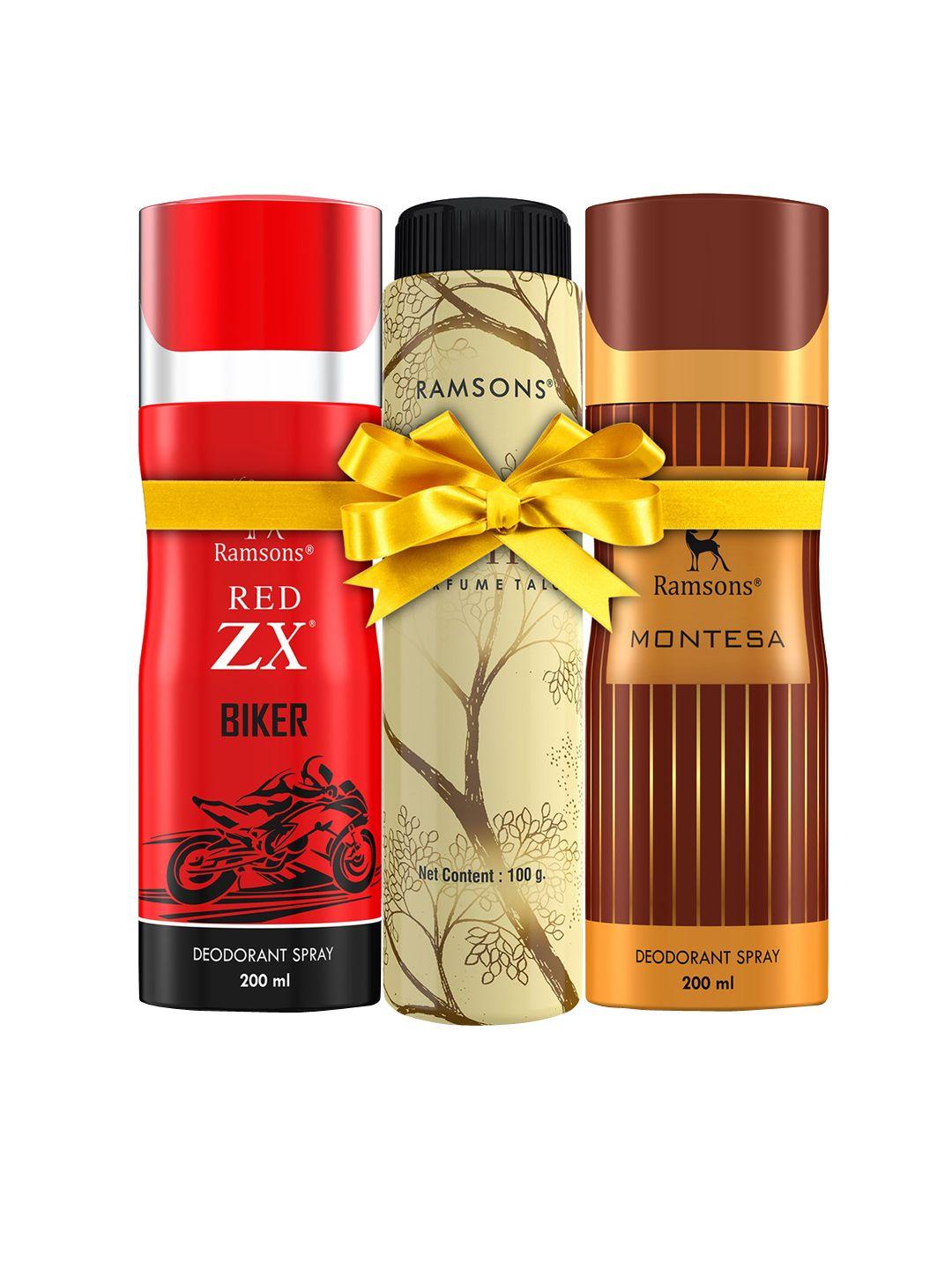 ramsons set of 2 deodorants 200ml each - red zx biker & montesa with exotica talc 100g
