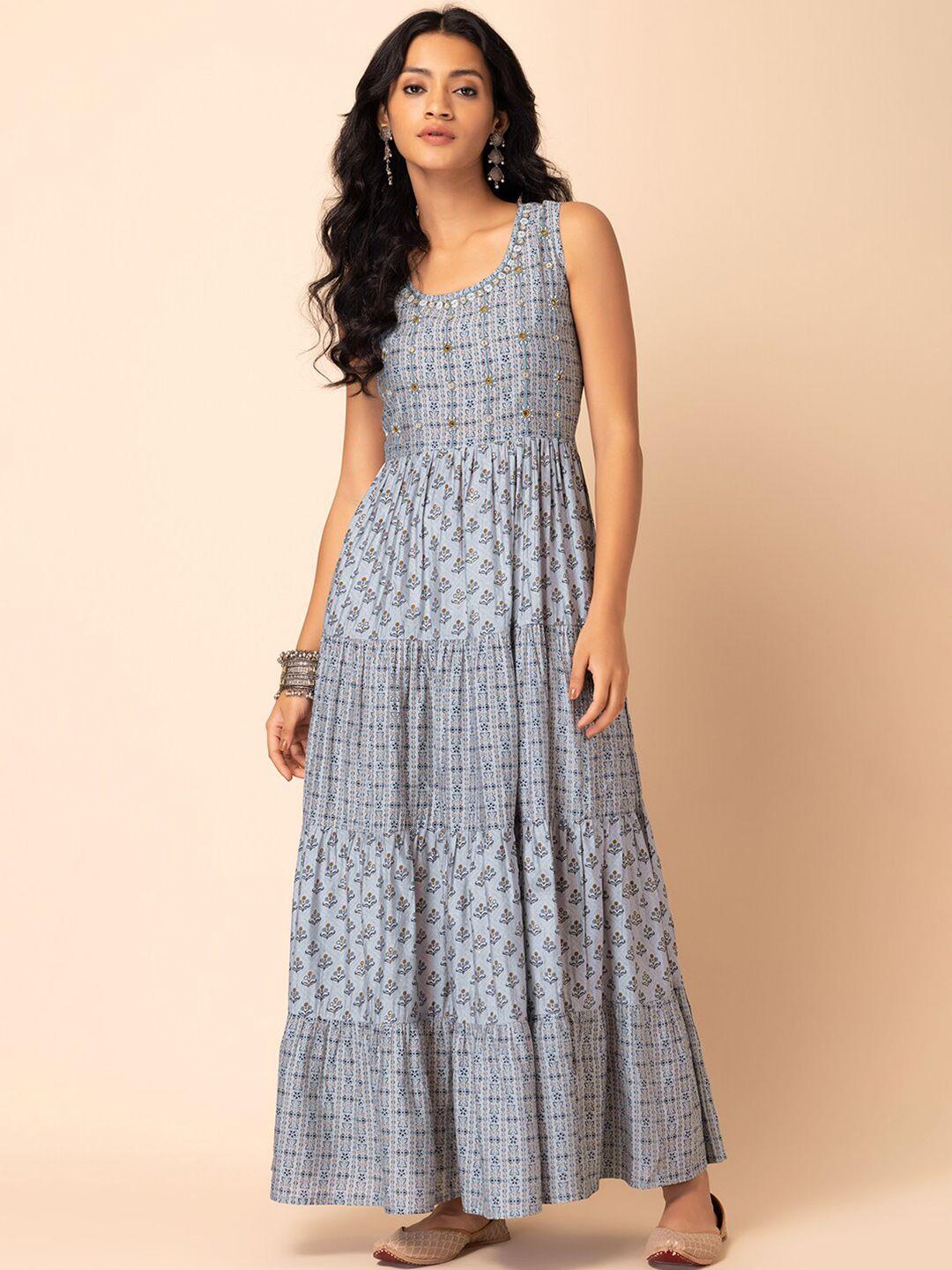 rang by indya geometric printed tiered muslin dress