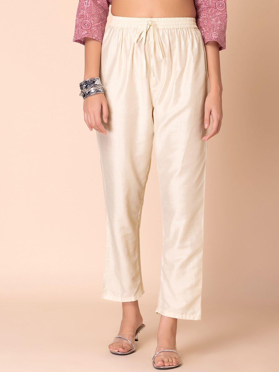 rang by indya women mid rise pleated plain culottes trousers