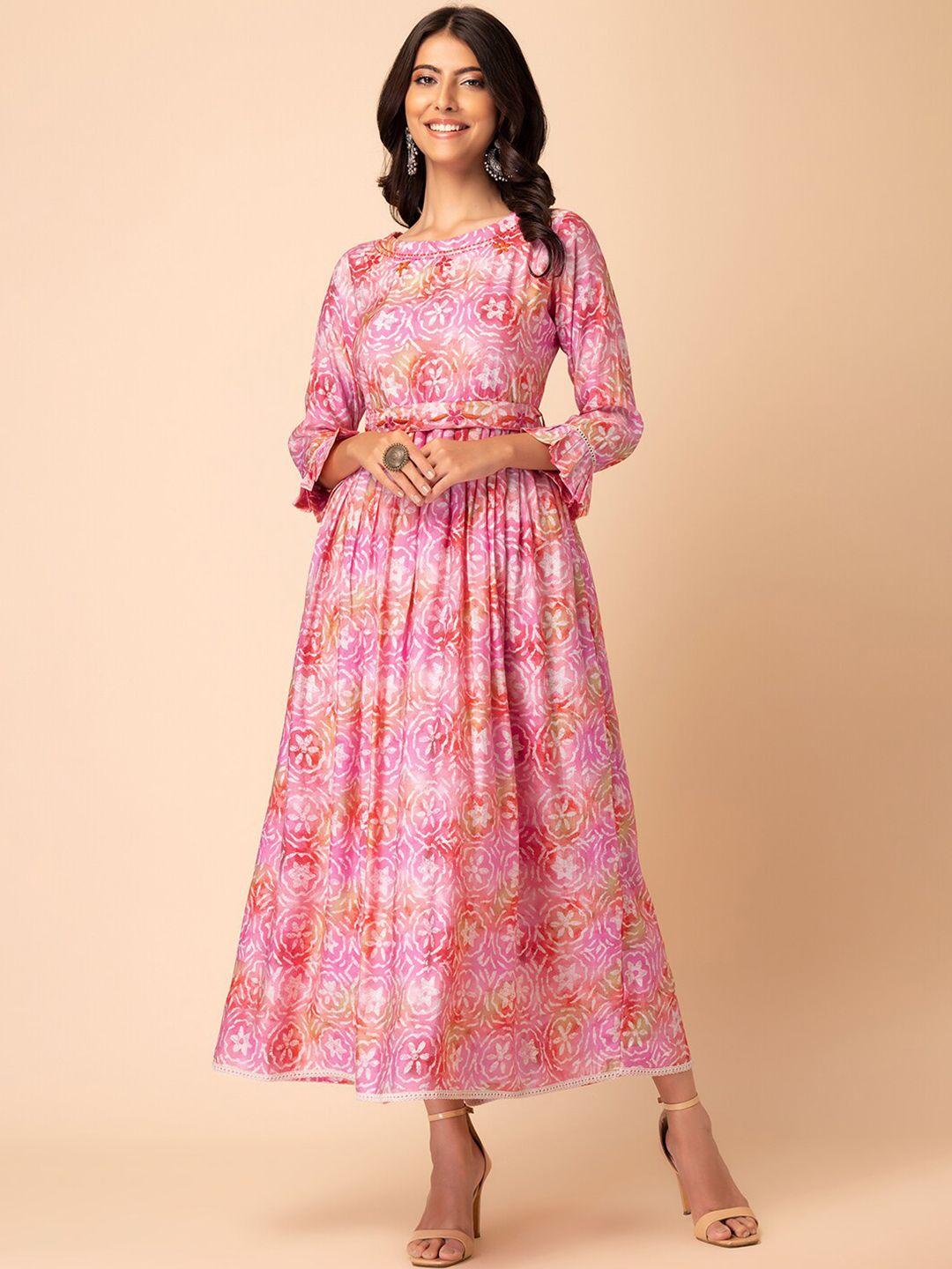 rang by indya batik floral printed fit & flared dress