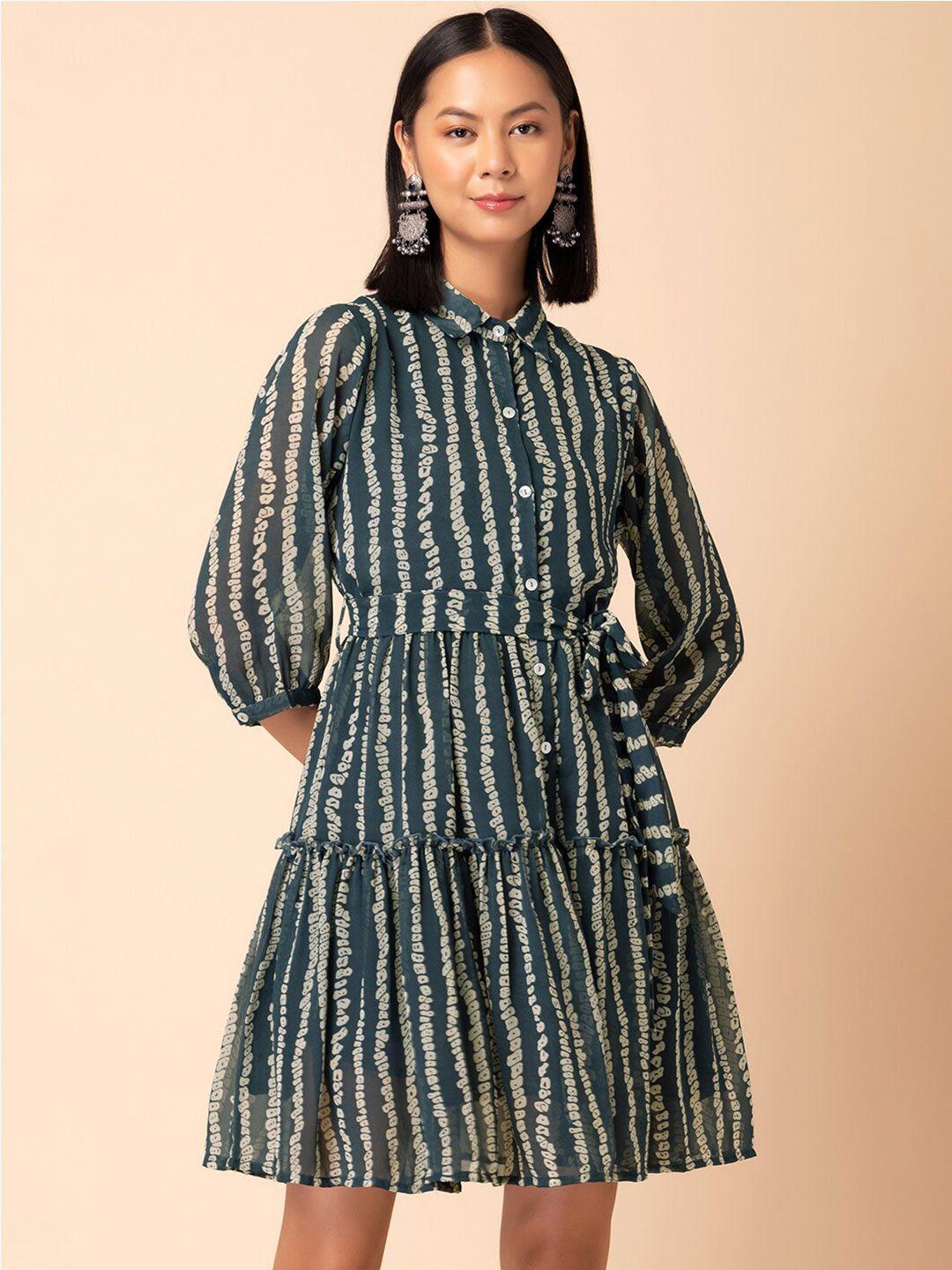 rang by indya batik print striped shirt-collar dresses