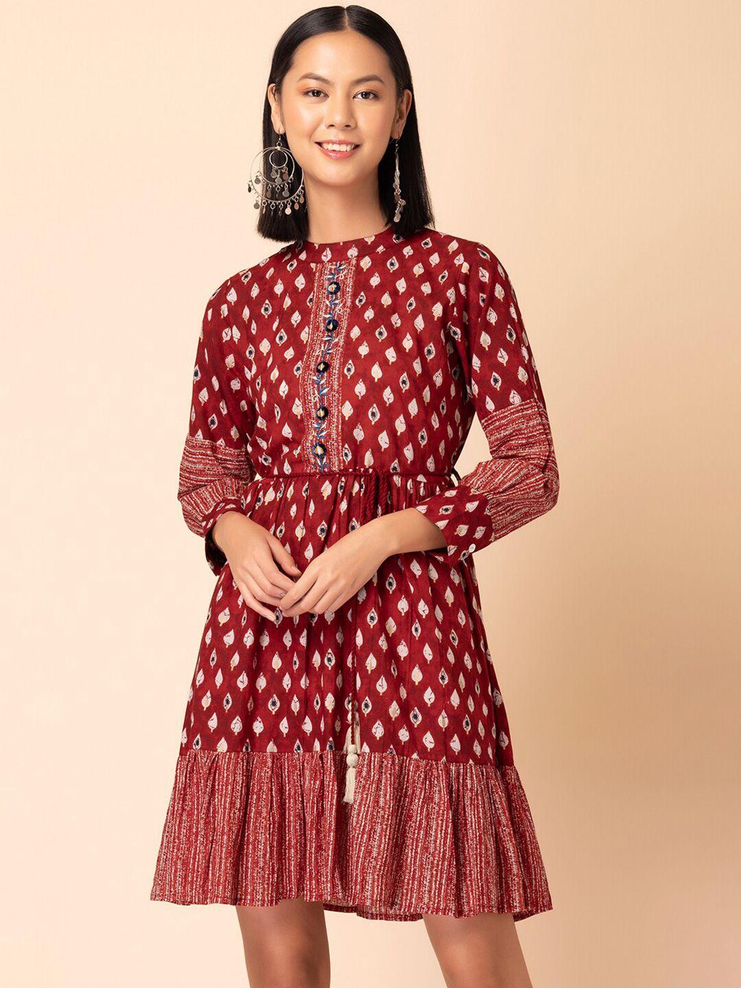 rang by indya batik-printed pure-cotton fit & flared dress