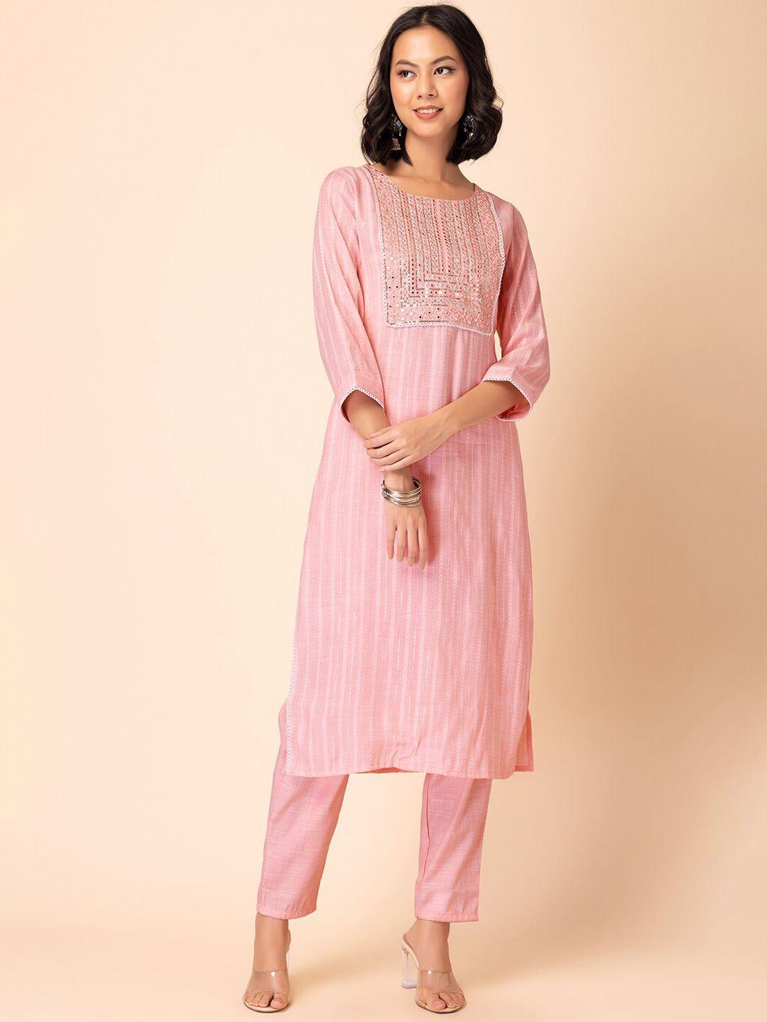 rang by indya ethnic motifs embroidered mirror work kurta with trousers