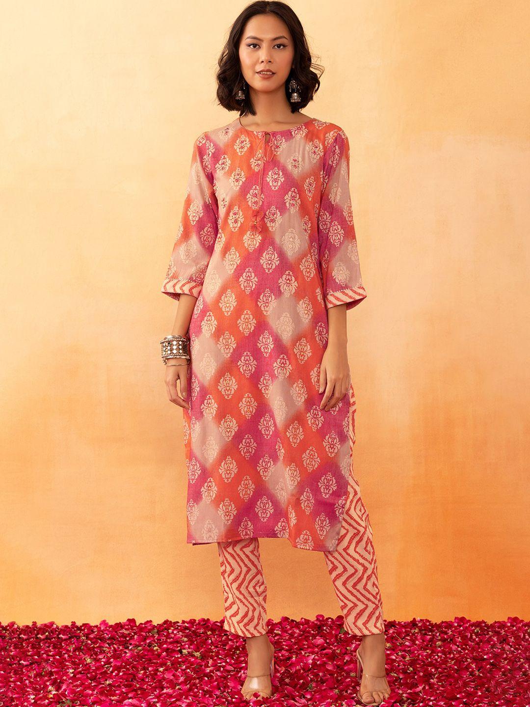 rang by indya ethnic motifs foil printed kurta with trouser