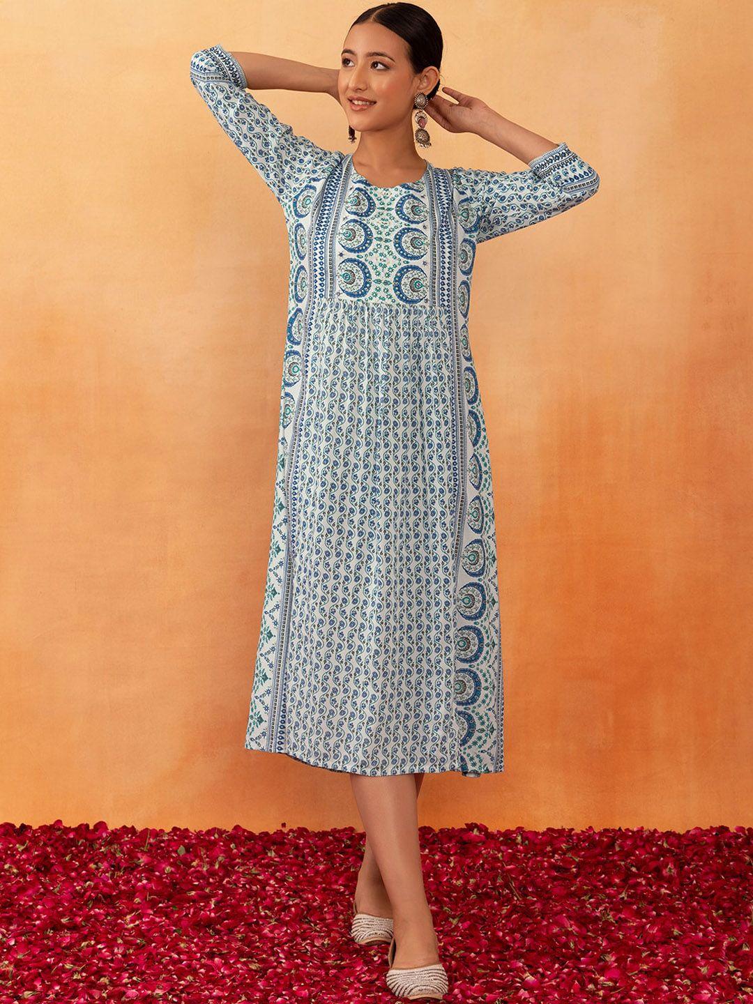 rang by indya ethnic motifs printed a-line ethnic dress