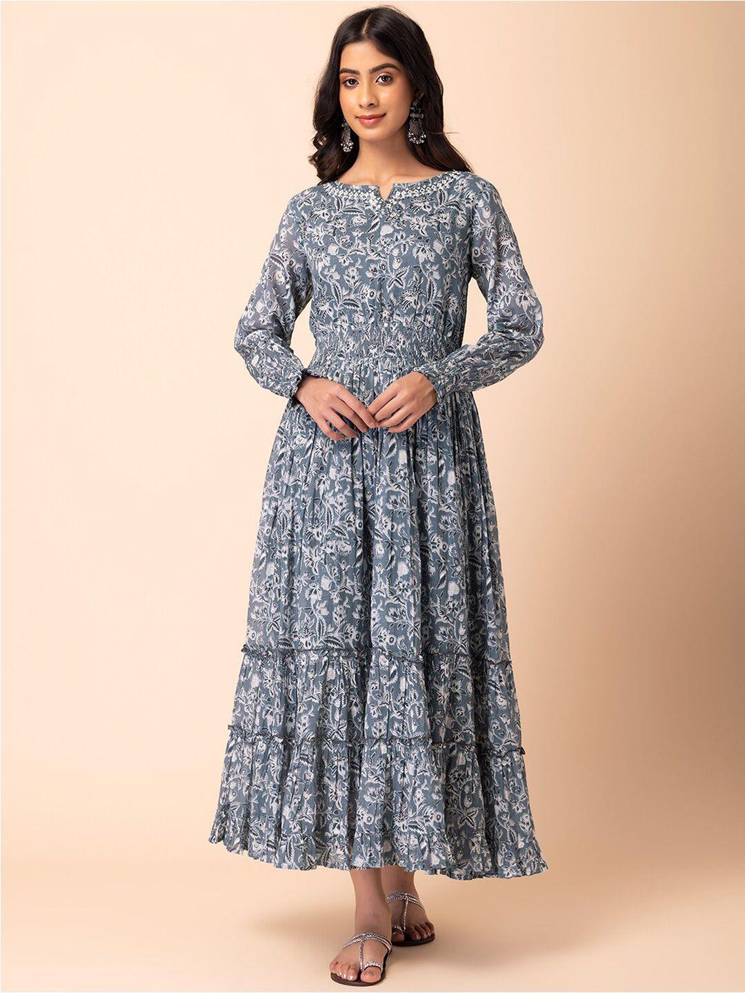 rang by indya ethnic motifs printed cotton maxi ethnic dress