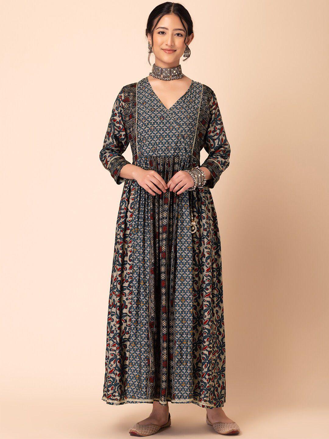 rang by indya ethnic motifs printed maxi dress