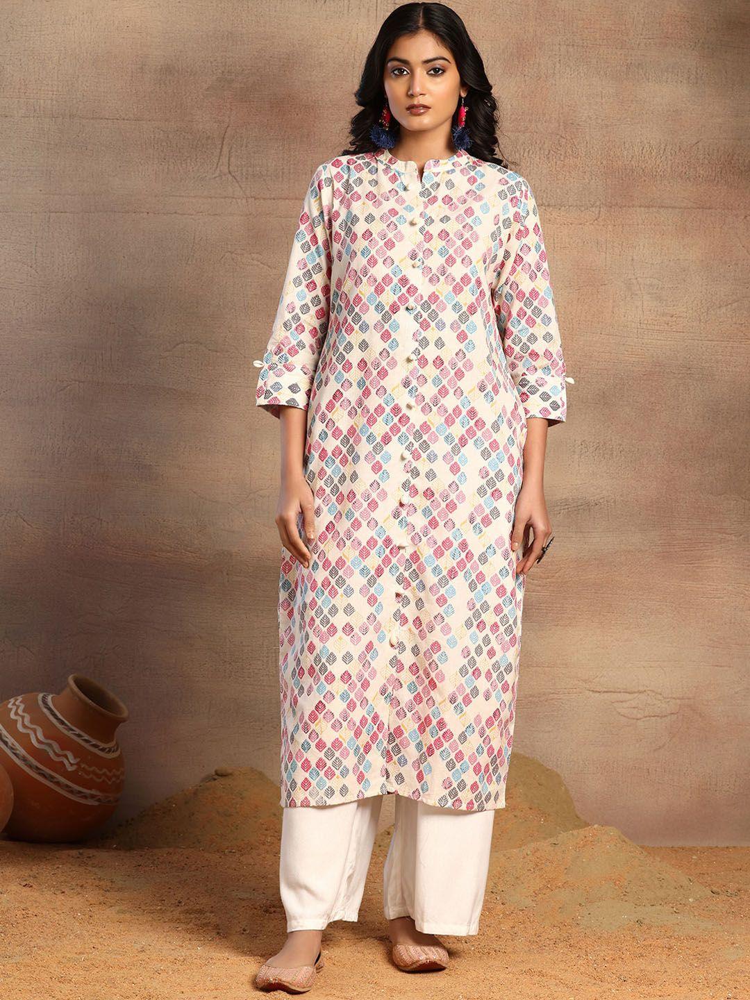 rang by indya ethnic motifs printed pure cotton straight kurta