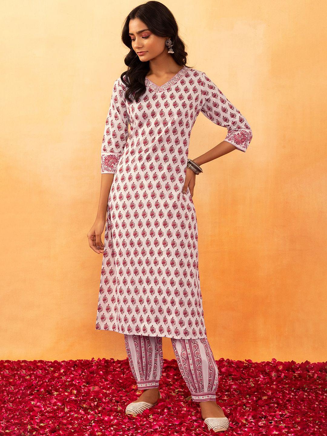 rang by indya floral boota printed pure cotton kurta with trouser