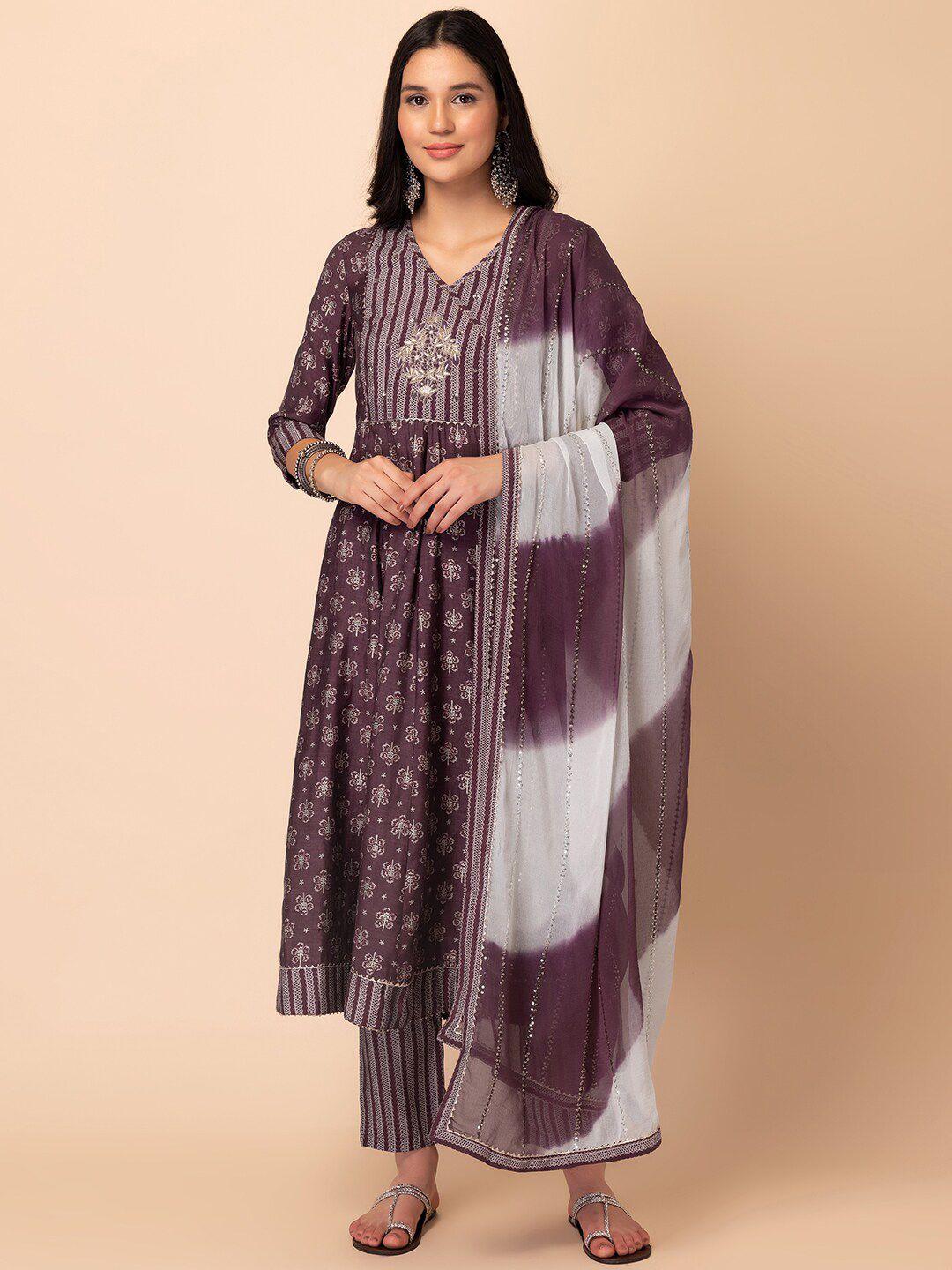 rang by indya floral boota printed thread work sequined anarkali kurta with trouser & dupatta