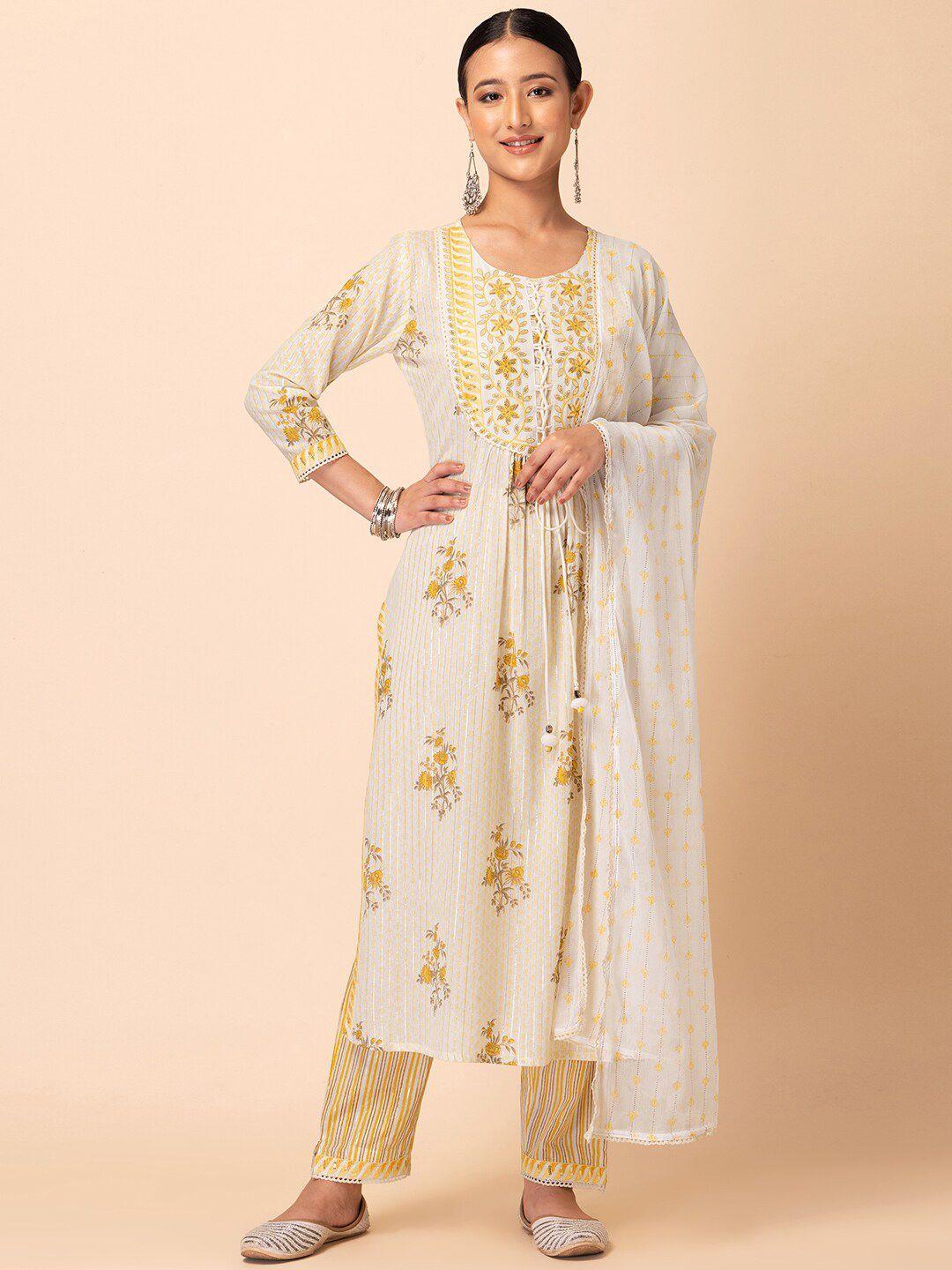 rang by indya floral printed a-line kurta with trouser & dupatta