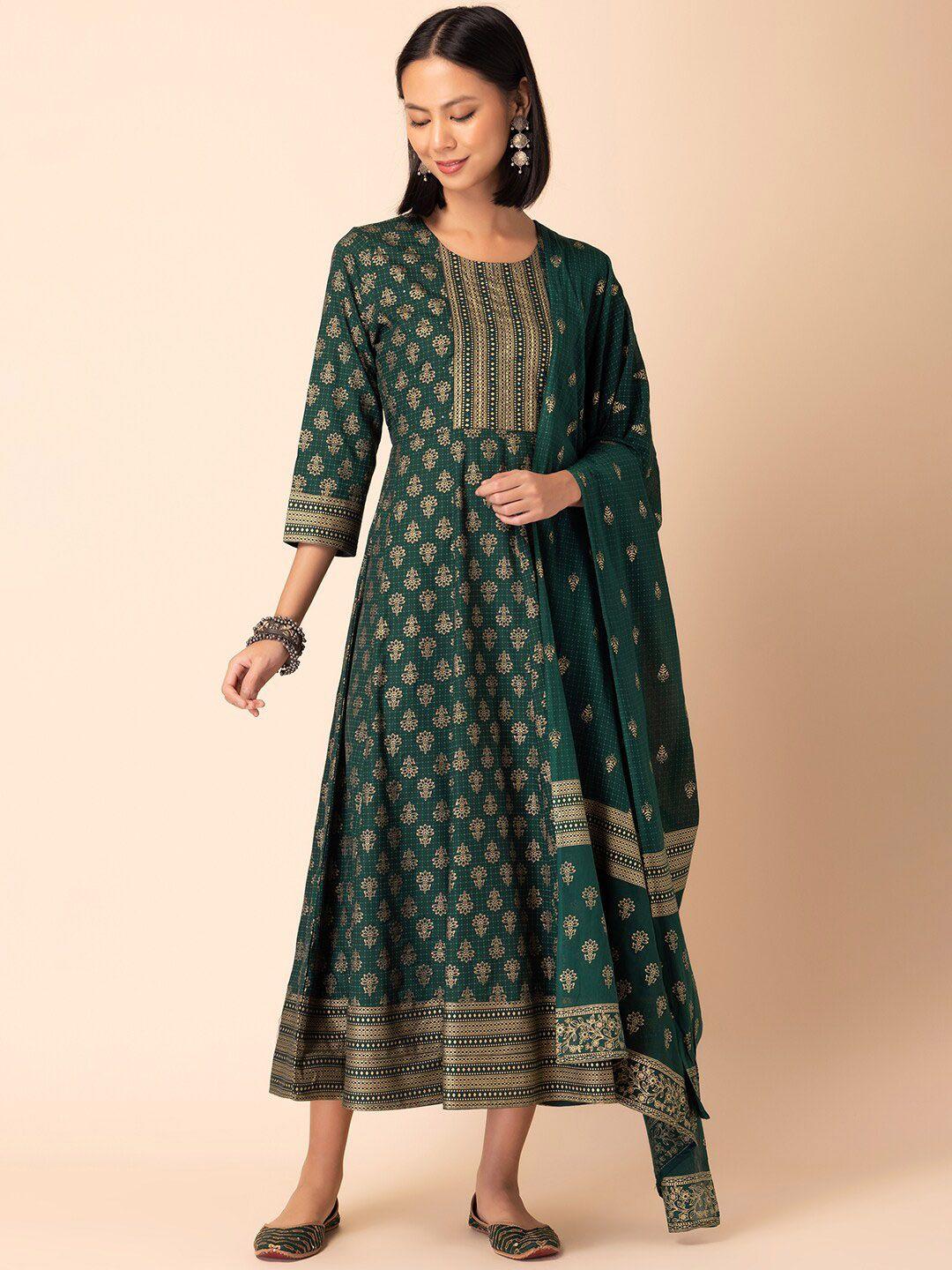 rang by indya floral printed anarkali kurta & dupatta