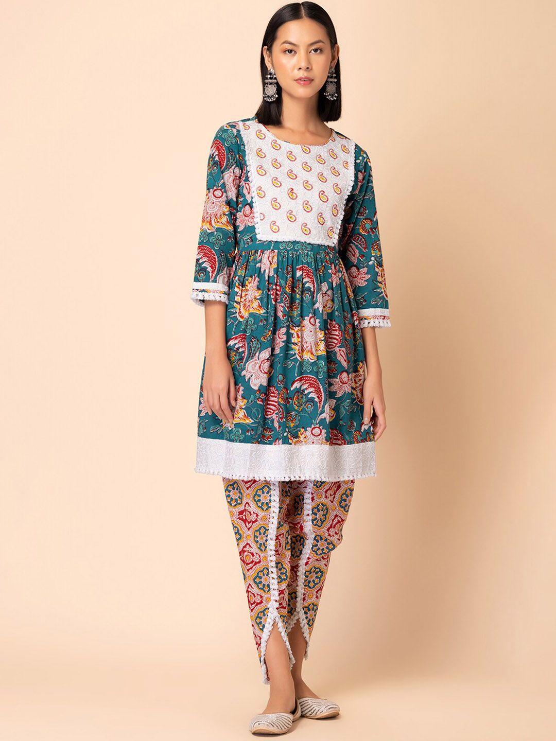 rang by indya floral printed mirror work kurta with dhoti pants