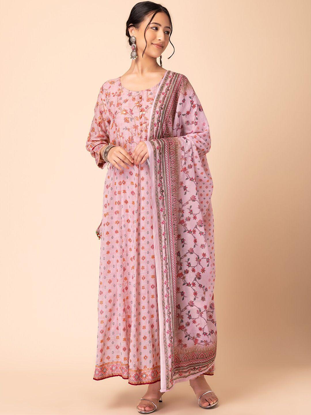 rang by indya floral printed pure cotton anarkali kurta with trouser & dupatta