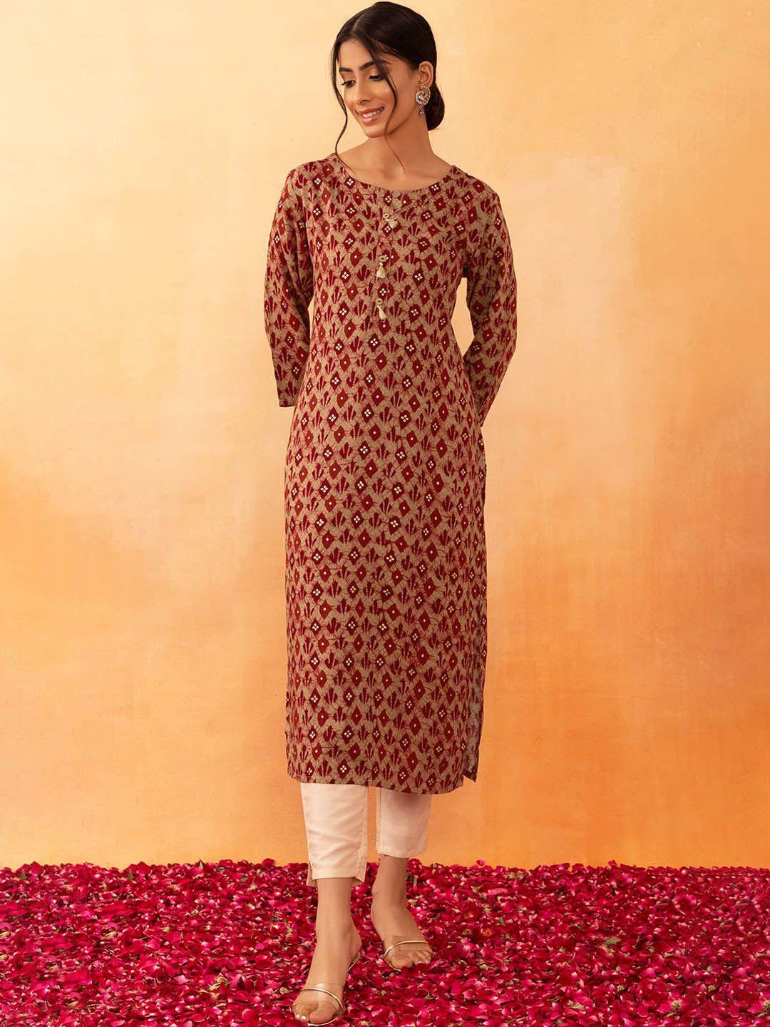 rang by indya geometric batik printed straight kurta