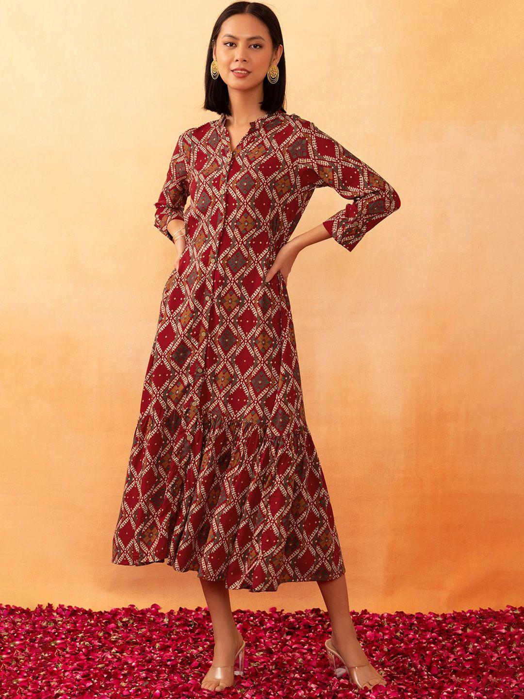 rang by indya geometric printed a-line dress