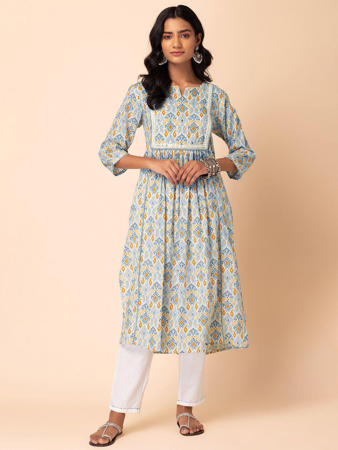 rang by indya ikat printed lace detail gotta patti a-line pure cotton kurta with trouser