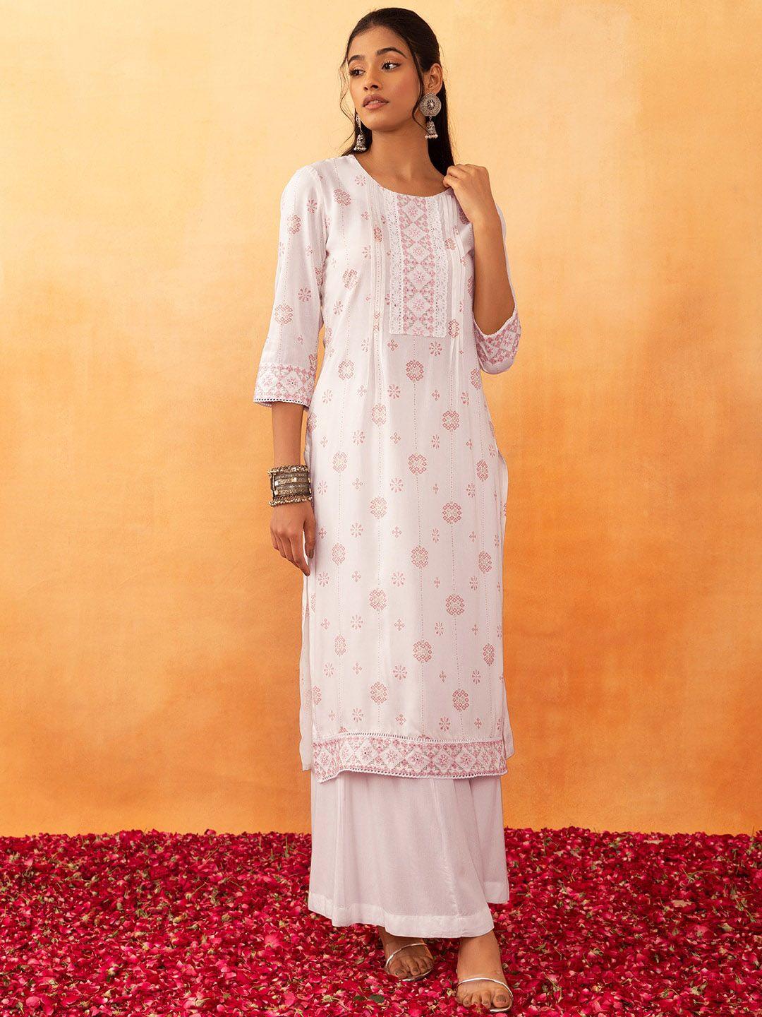rang by indya lace ethnic motifs printed straight kurta