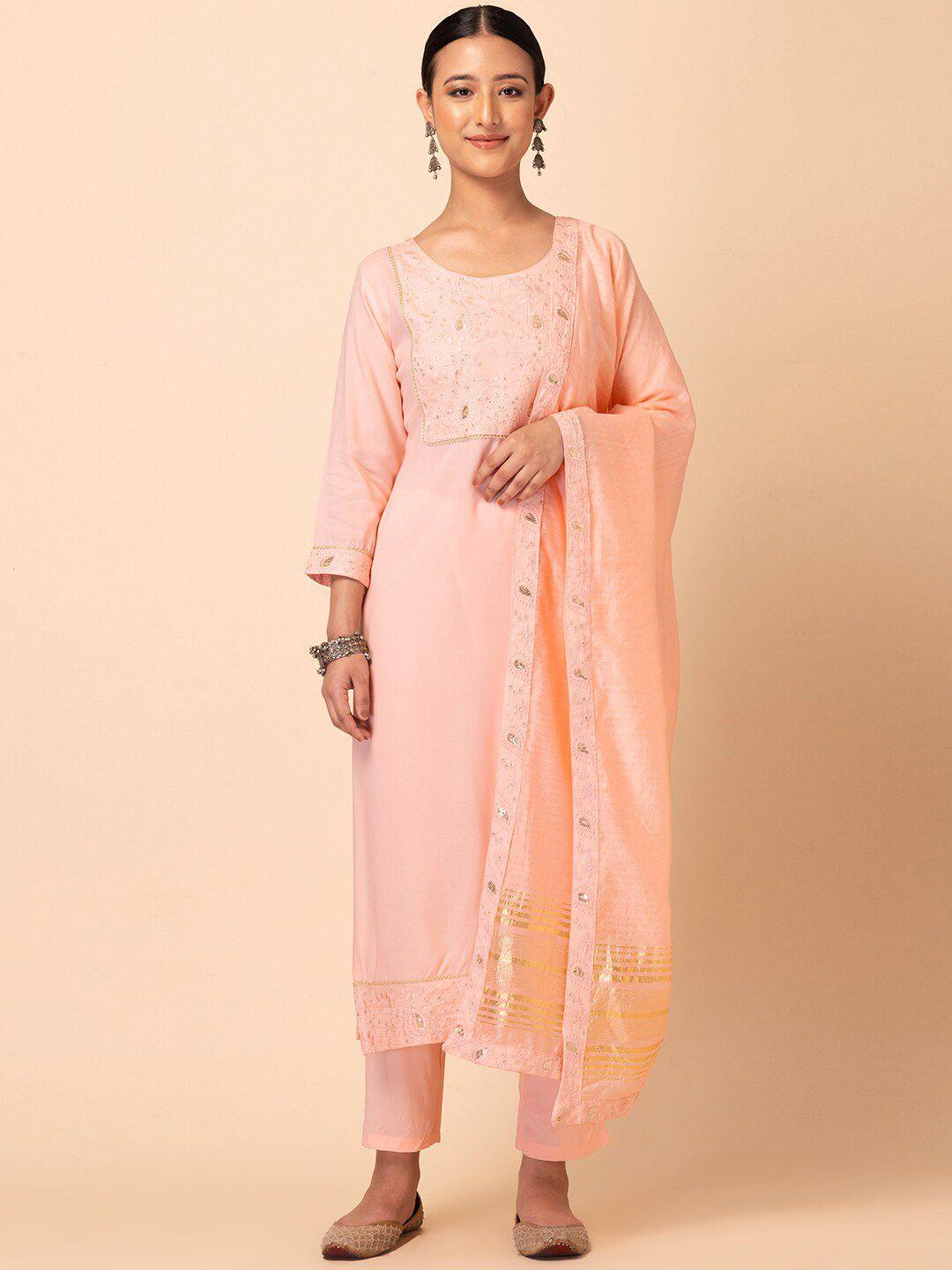 rang by indya sequined embroidered kurta with trouser & dupatta