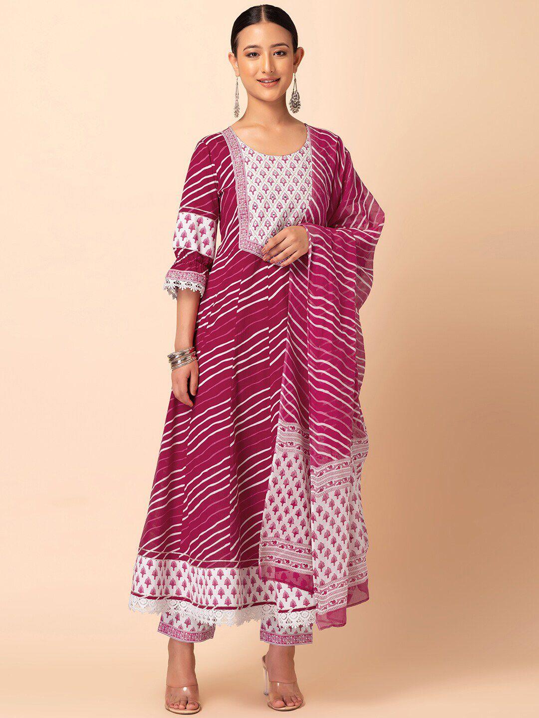 rang by indya striped pure cotton a-line kurta with trouser & dupatta