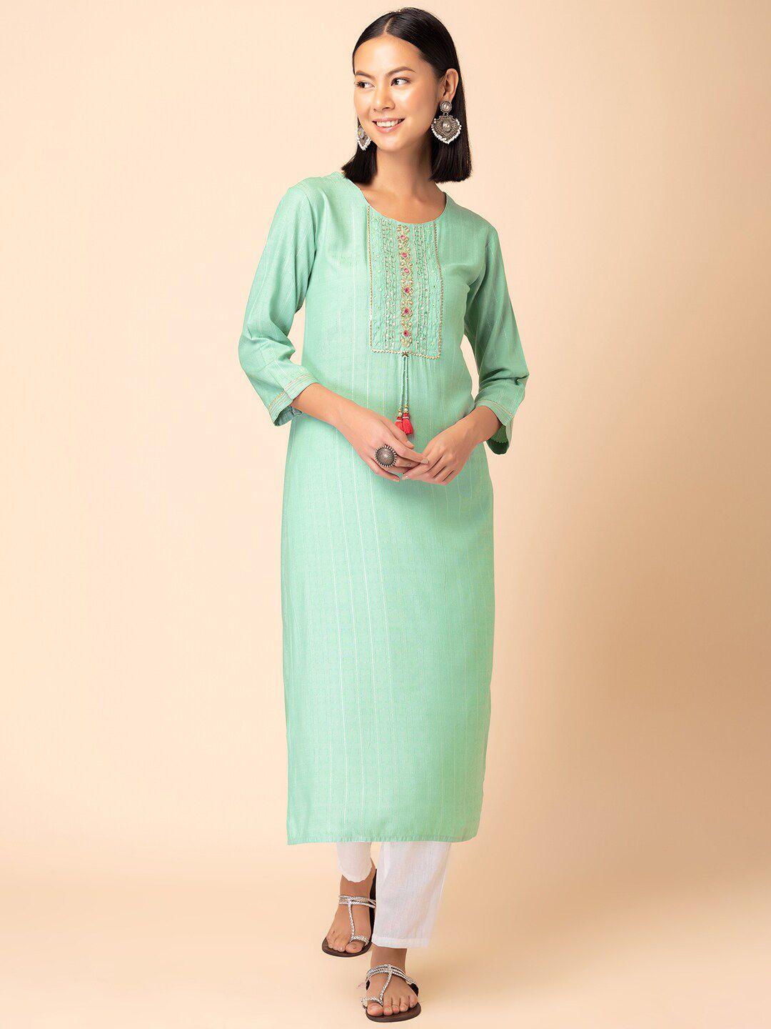 rang by indya striped sequinned cotton kurta