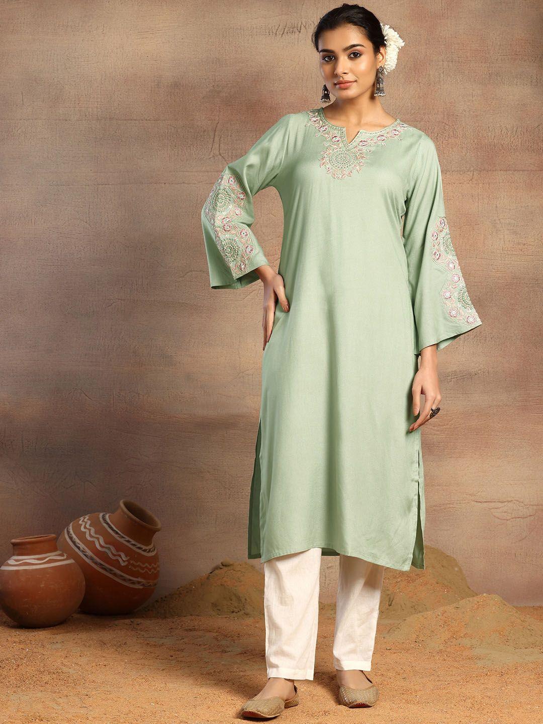 rang by indya women flared sleeves thread work kurta