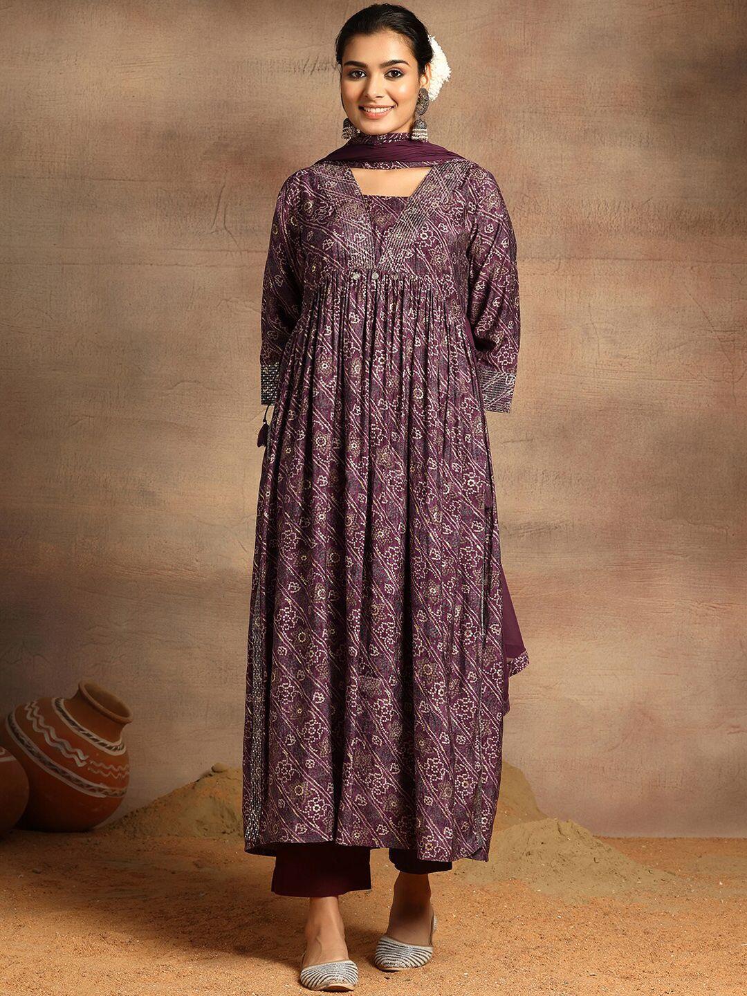 rang by indya women floral printed regular kurta with trousers & with dupatta