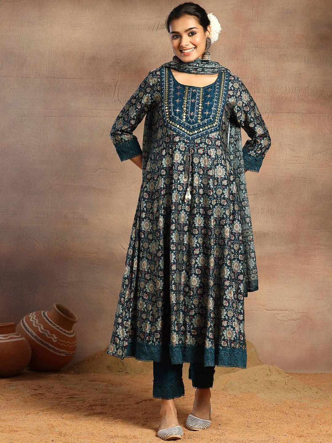 rang by indya women floral printed regular kurta with trousers & with dupatta