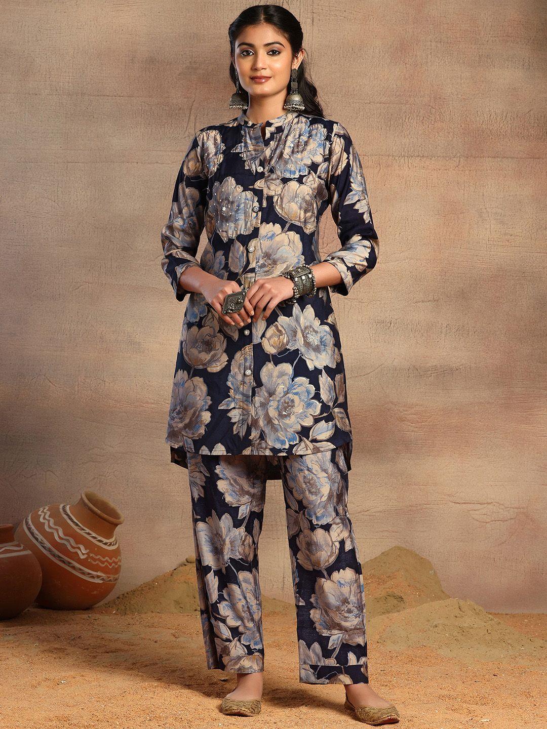 rang by indya women floral printed regular kurta with trousers