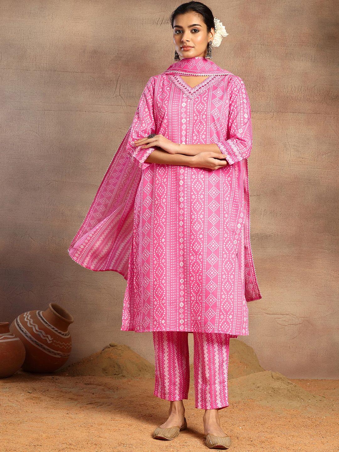 rang by indya women printed regular pure cotton kurta with trousers & with dupatta