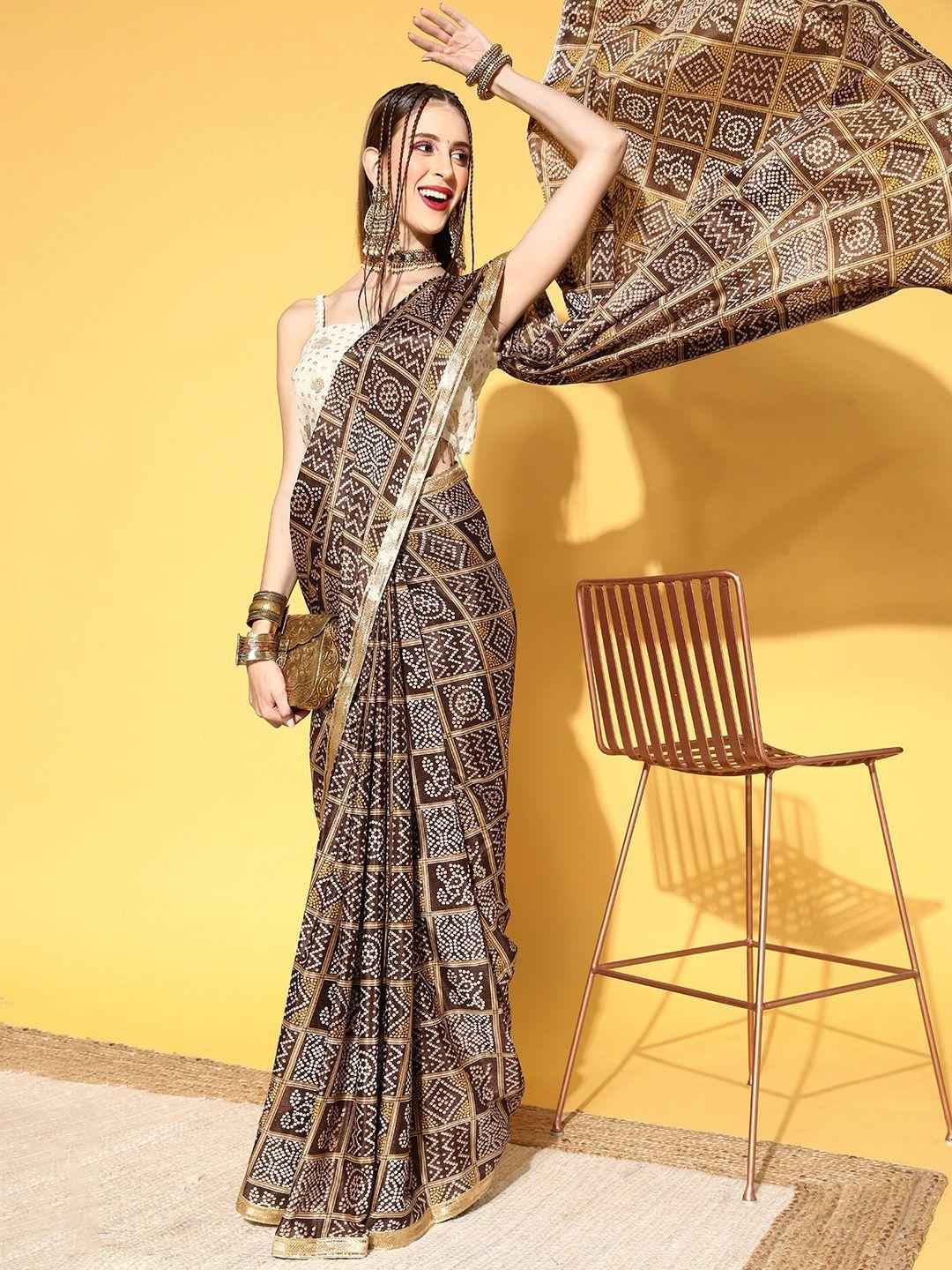 rang gali brown ready to wear bandhani silk saree