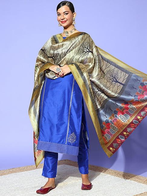 rang gali olive green printed dupatta