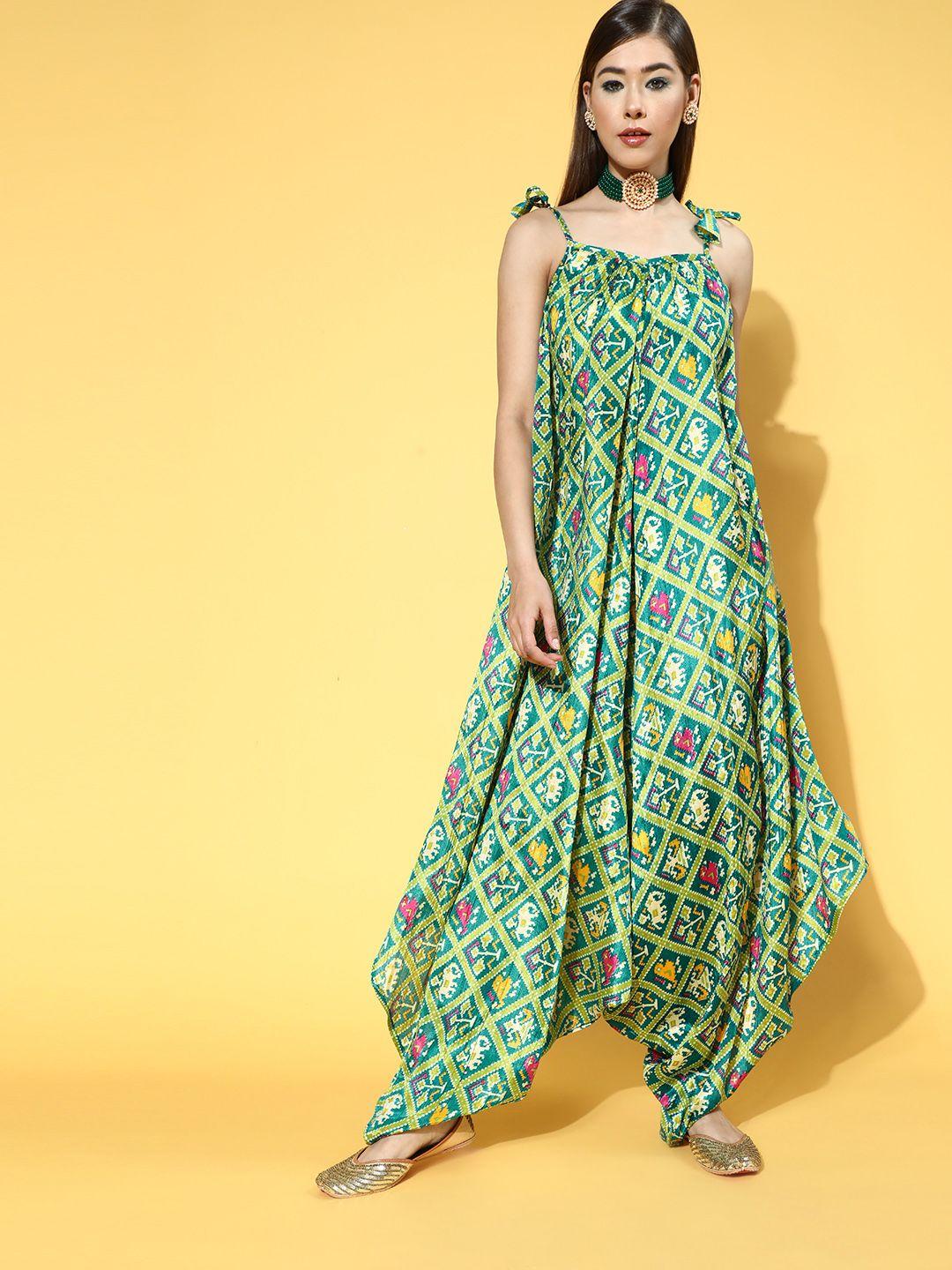 rang gali women gorgeous green printed elevated jumpsuit