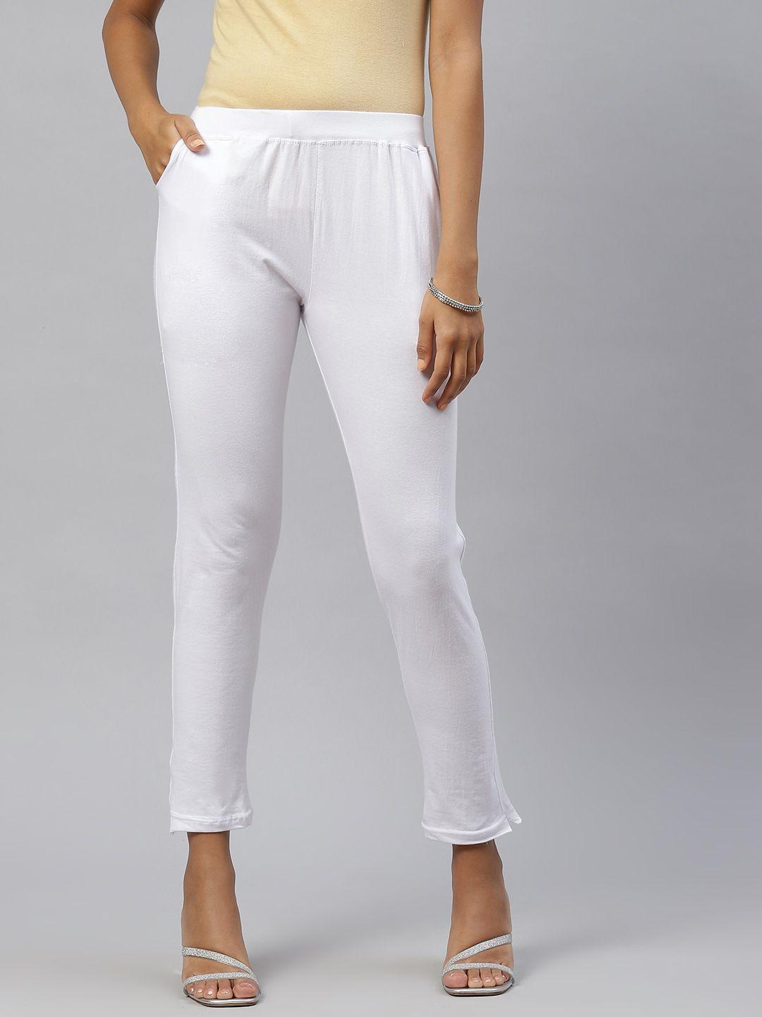 rang gali women white smart slim fit high-rise easy wash cigarette trousers