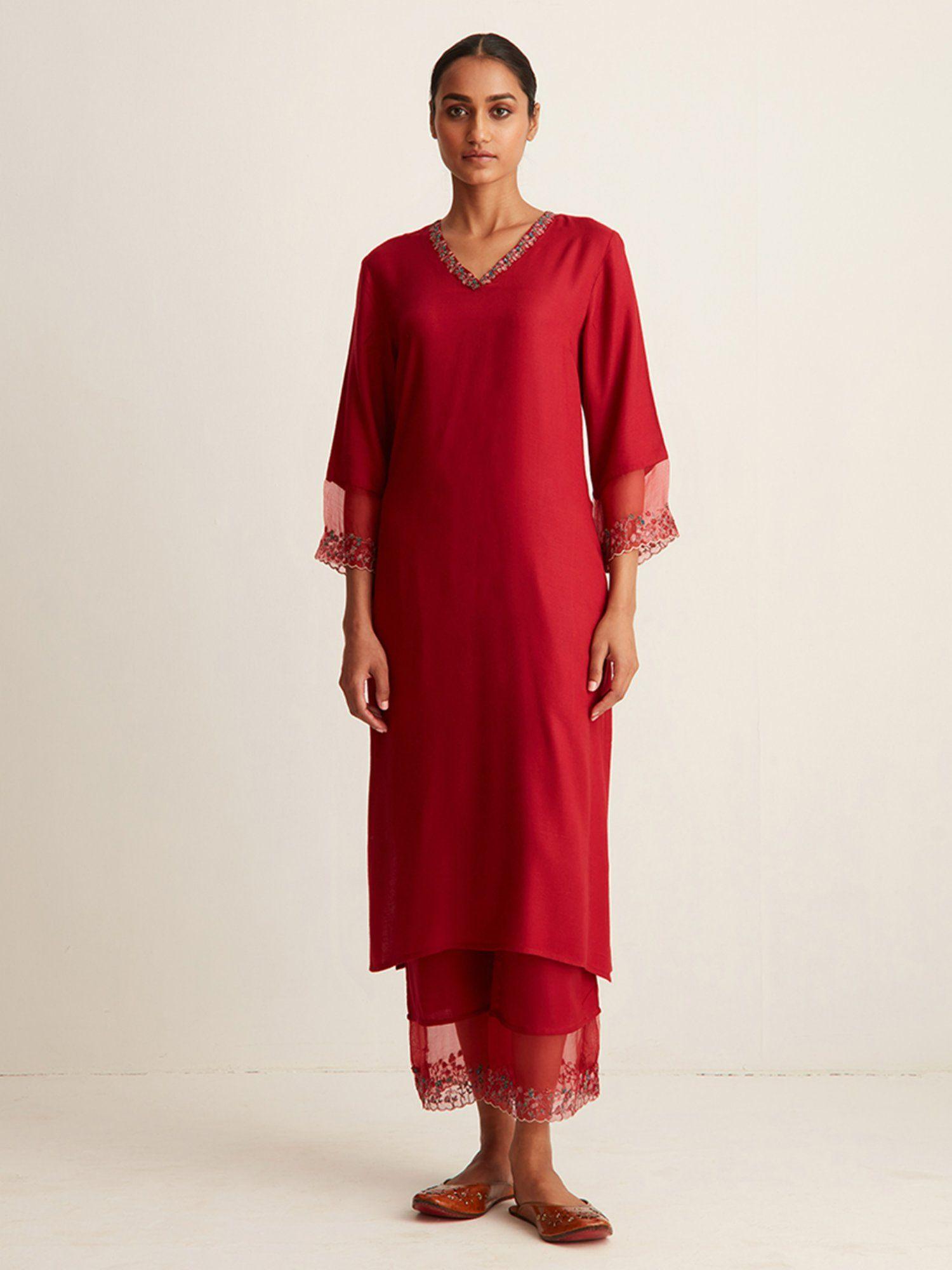 rang gulab floral embroidered kurta