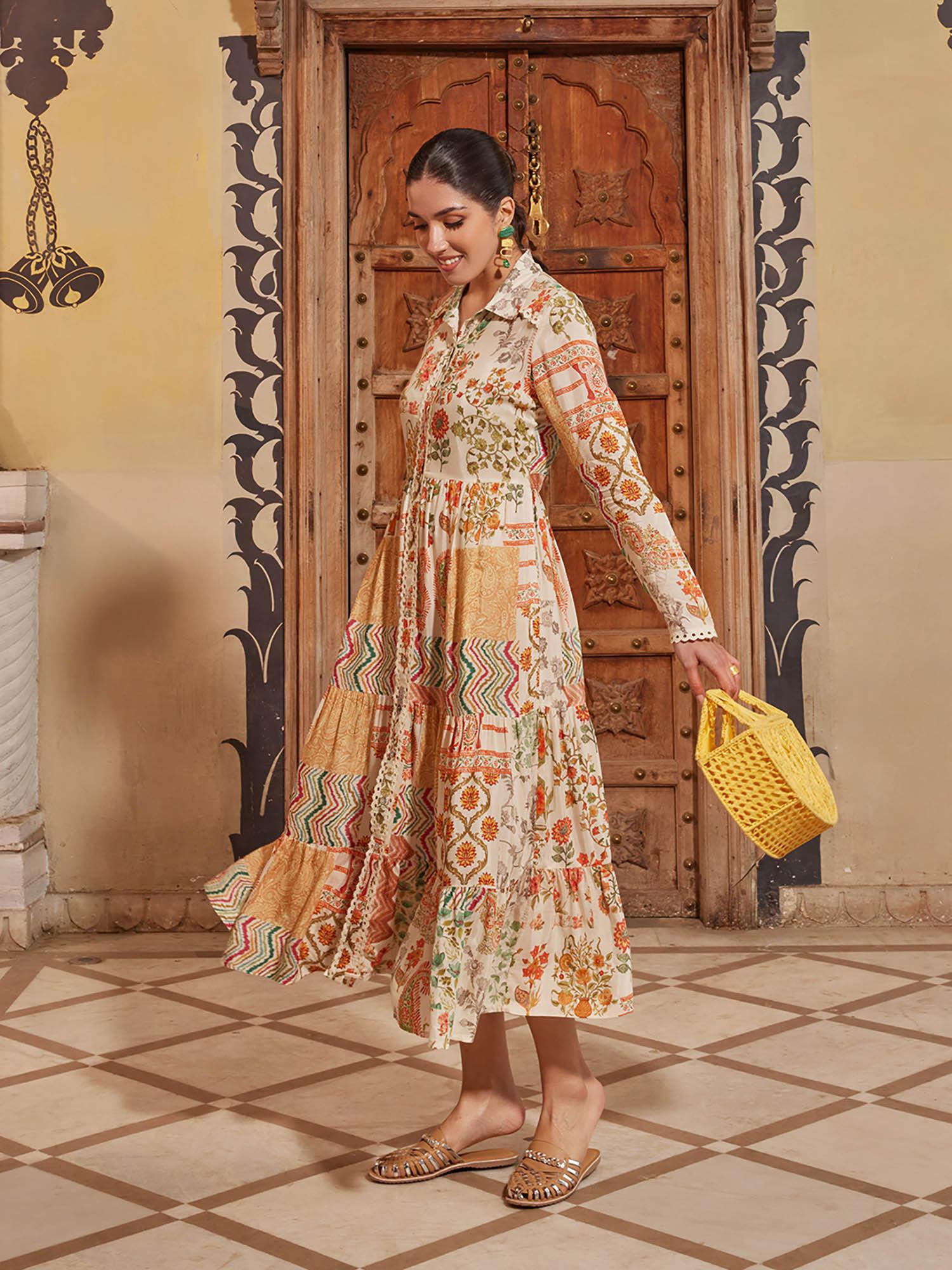rang multicolor printed viscose silk designer dress for women