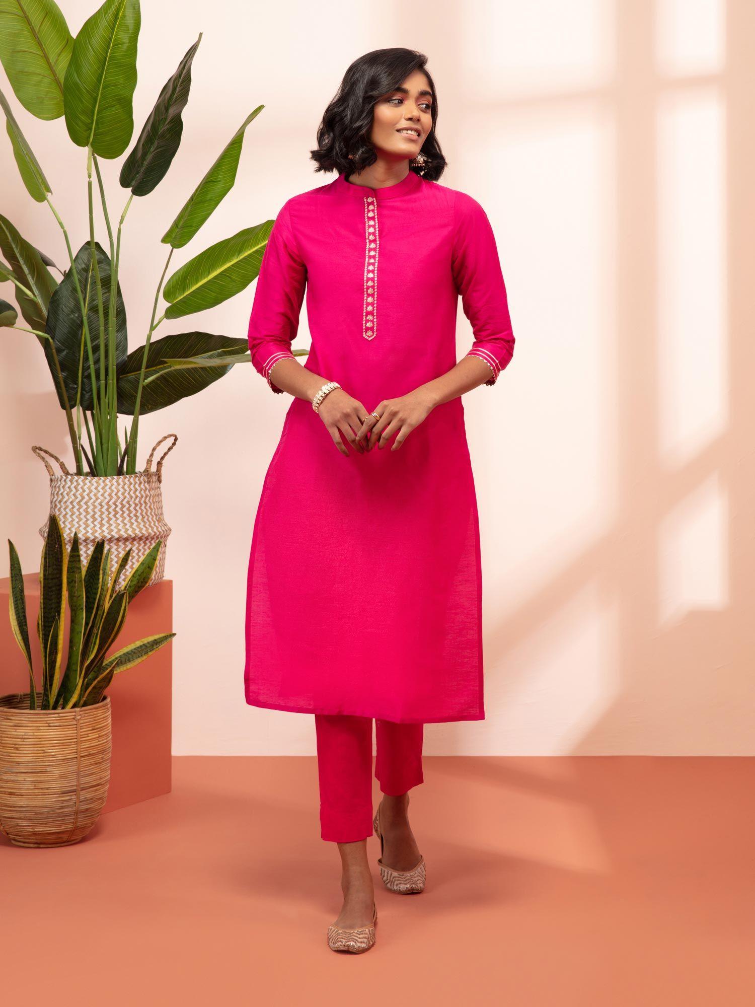 rangat fuschia zari thread work straight kurta