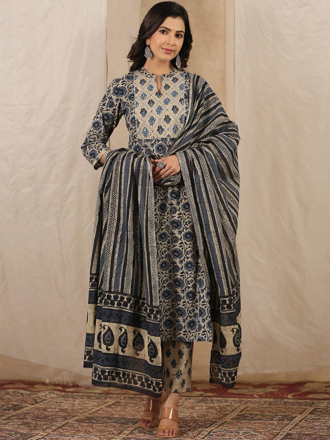 rangdeep ethnic motifs printed pure cotton kurta with trousers & dupatta