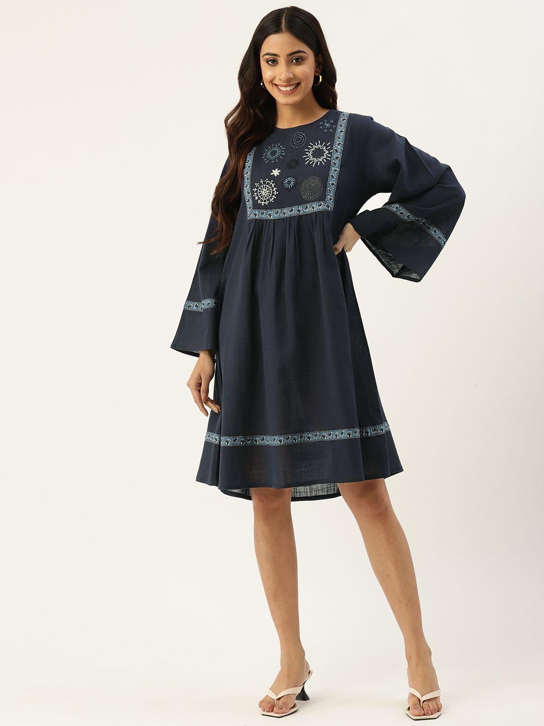 rangdeep floral embroidered flared sleeves ethnic dress