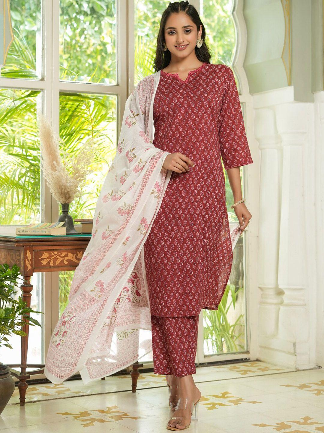 rangdeep floral printed regular pure cotton kurta with trousers & dupatta