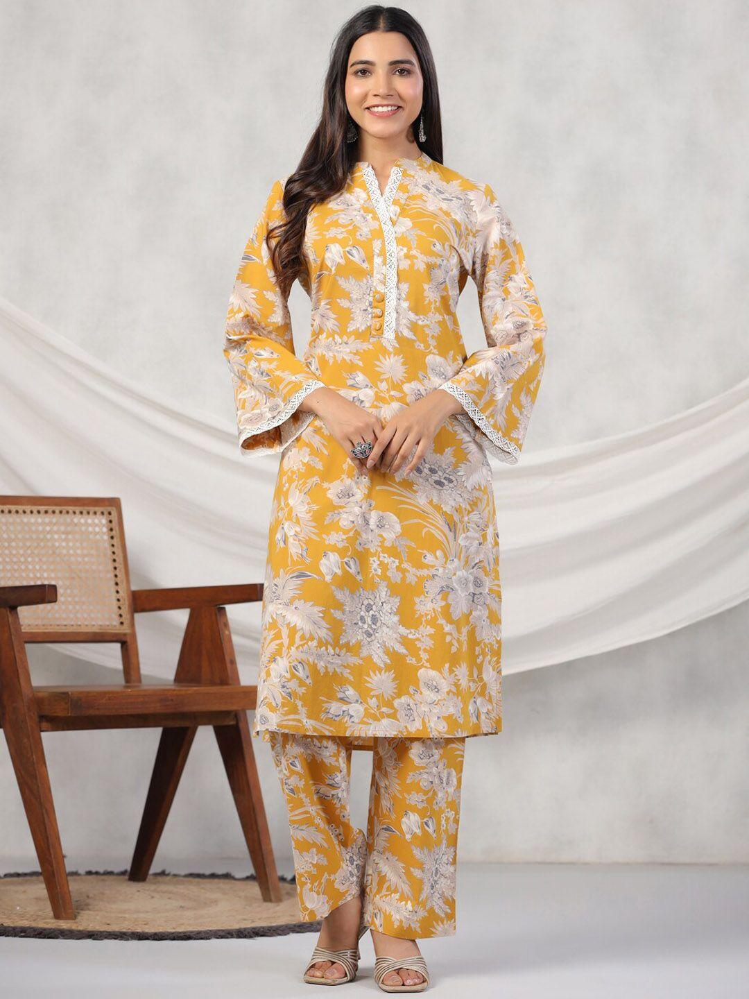 rangdeep floral printed regular pure cotton kurta with trousers