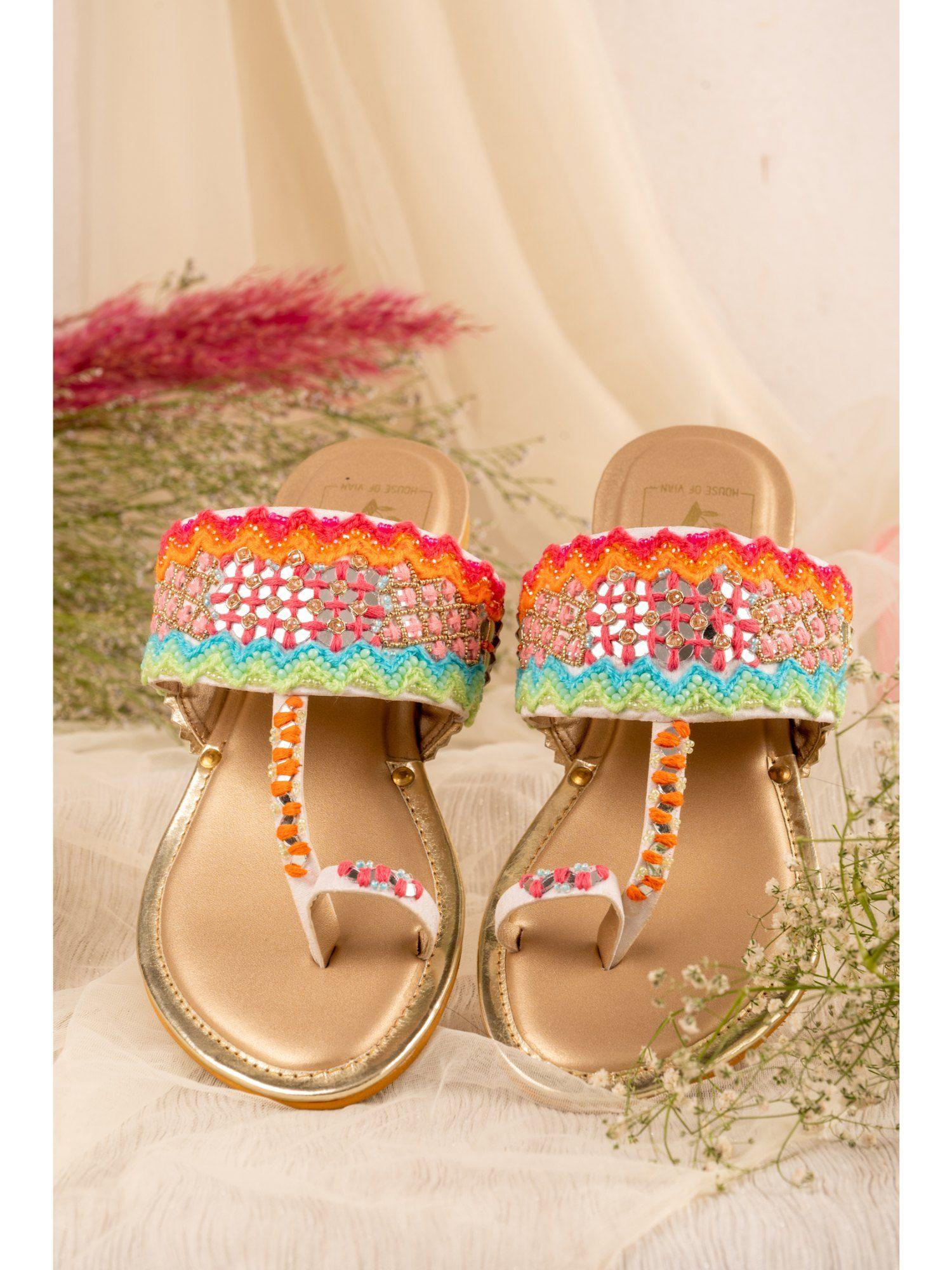 rangeela multicolored embellished kolhapuris