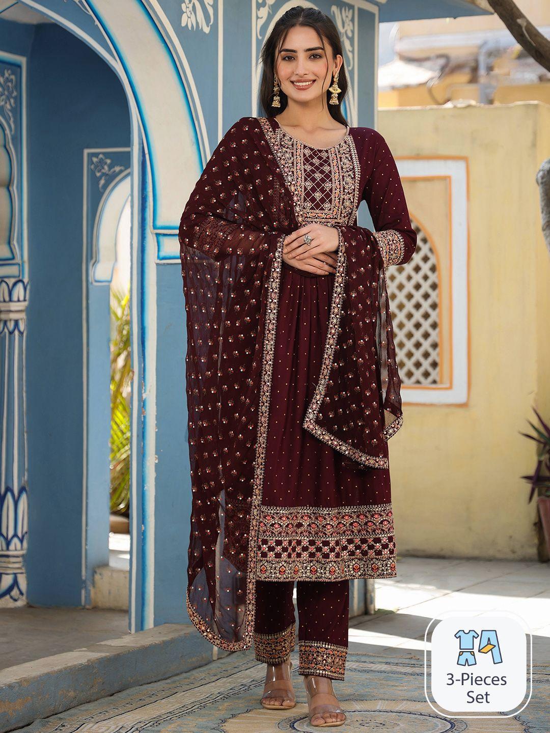 rangeelo floral embroidered regular kurta with trousers & dupatta