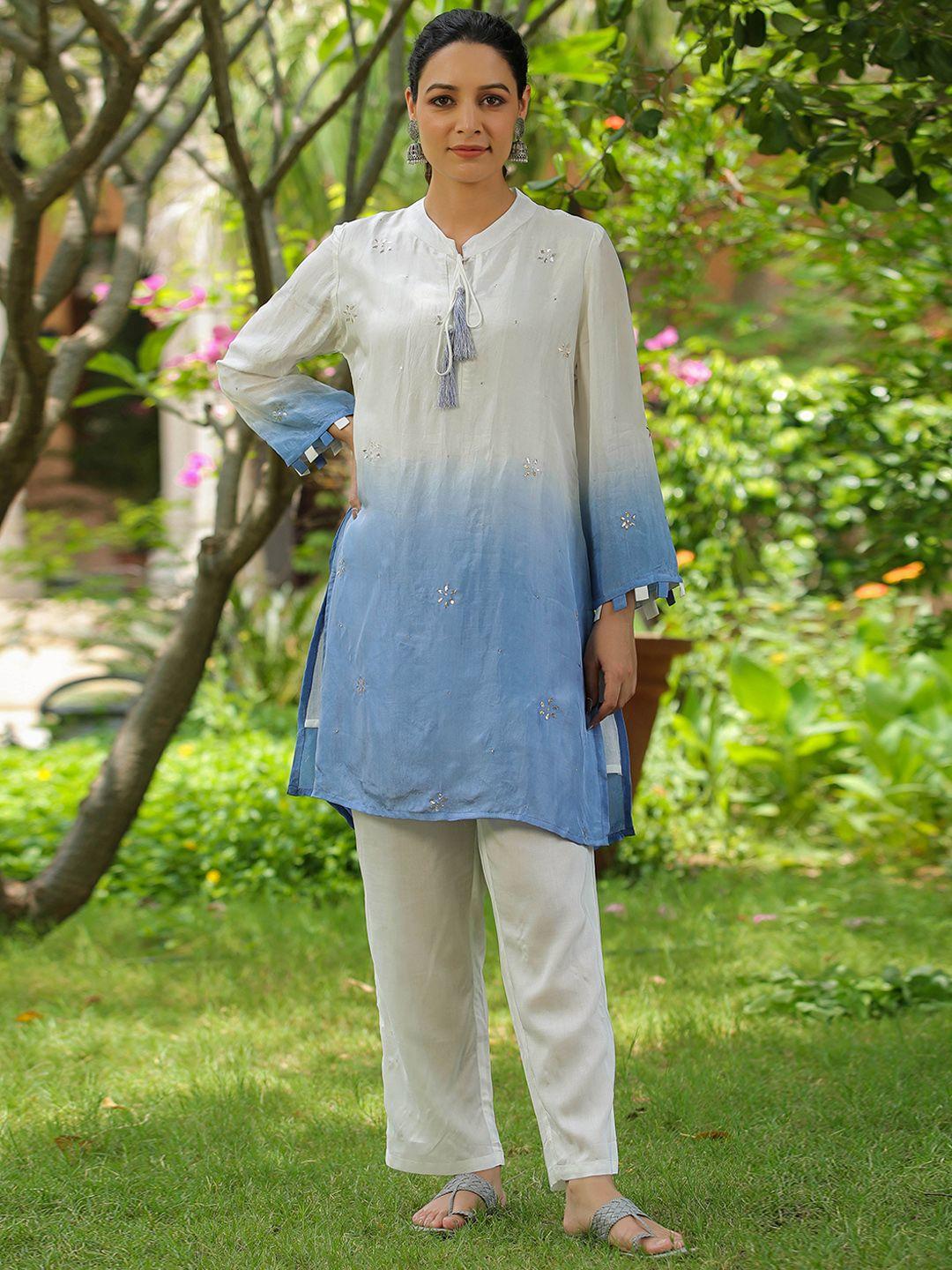 rangeelo ombre printed mirror work kurta with trousers