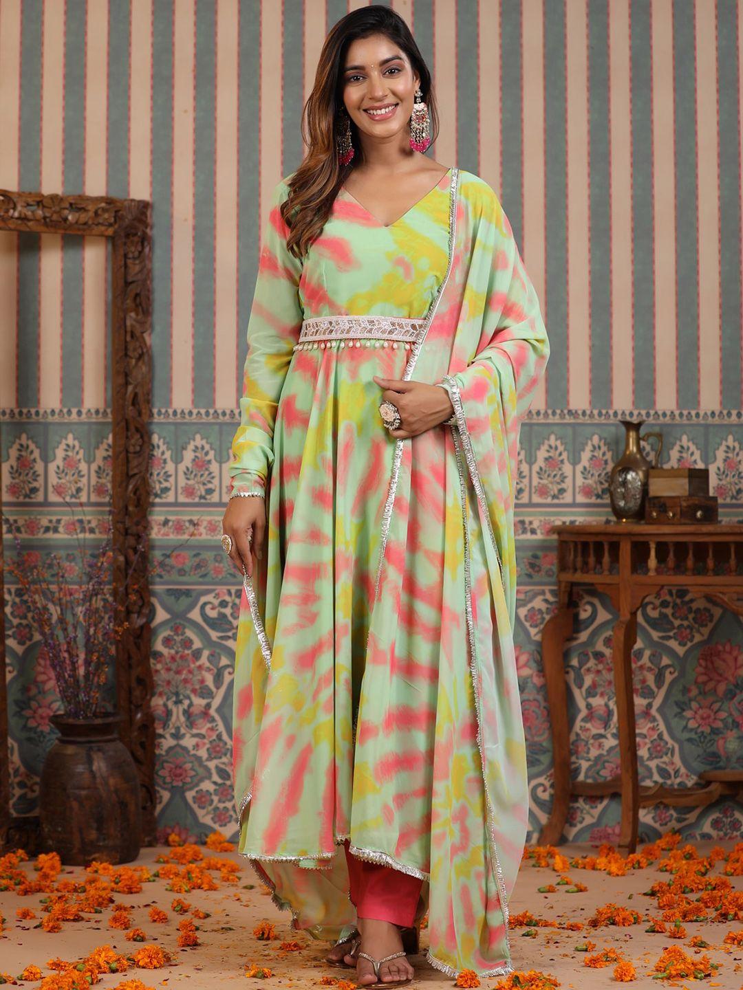 rangeelo abstract printed regular kurta with palazzos & dupatta