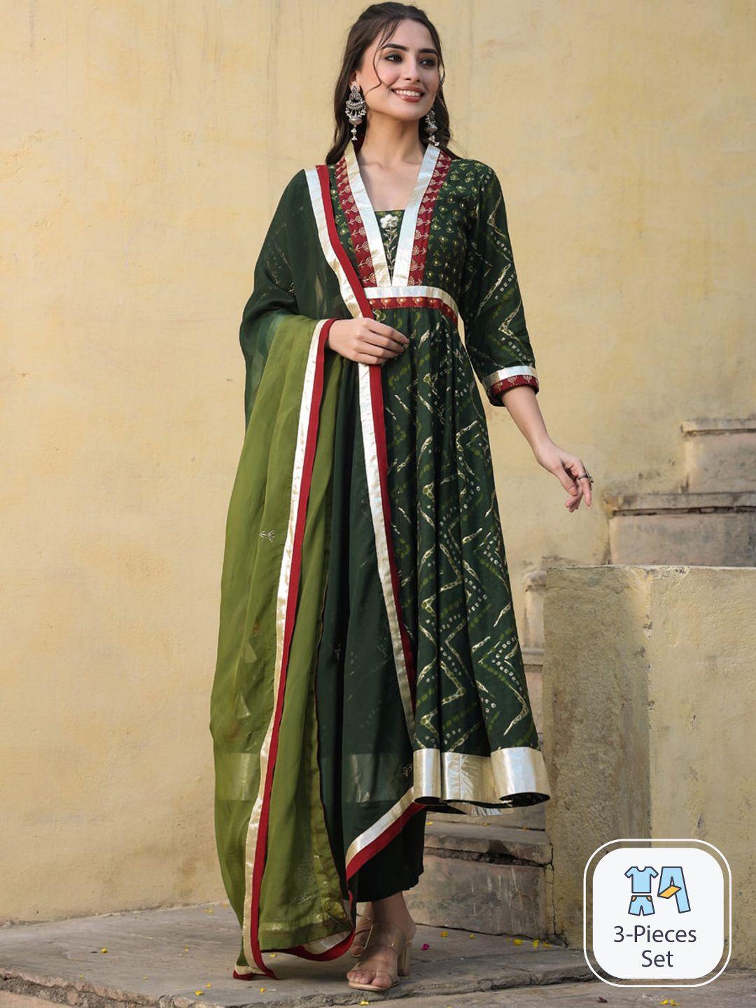 rangeelo bandhani printed sequinned anarkali kurta with trousers & with dupatta